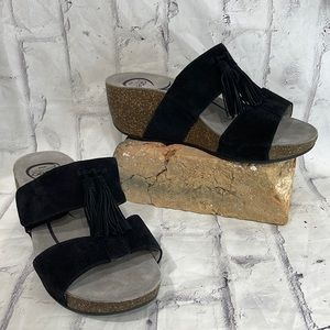 Abeo Uplift Sandals 9N Suede Upper Cork Heel Tassles Hook & Loop BioSystem Ortho